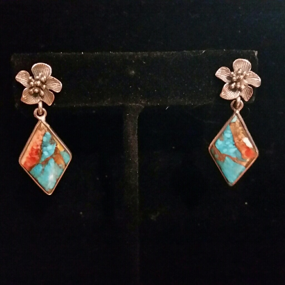 925 Spiny Oyster & Arizona Turquoise Post Earring